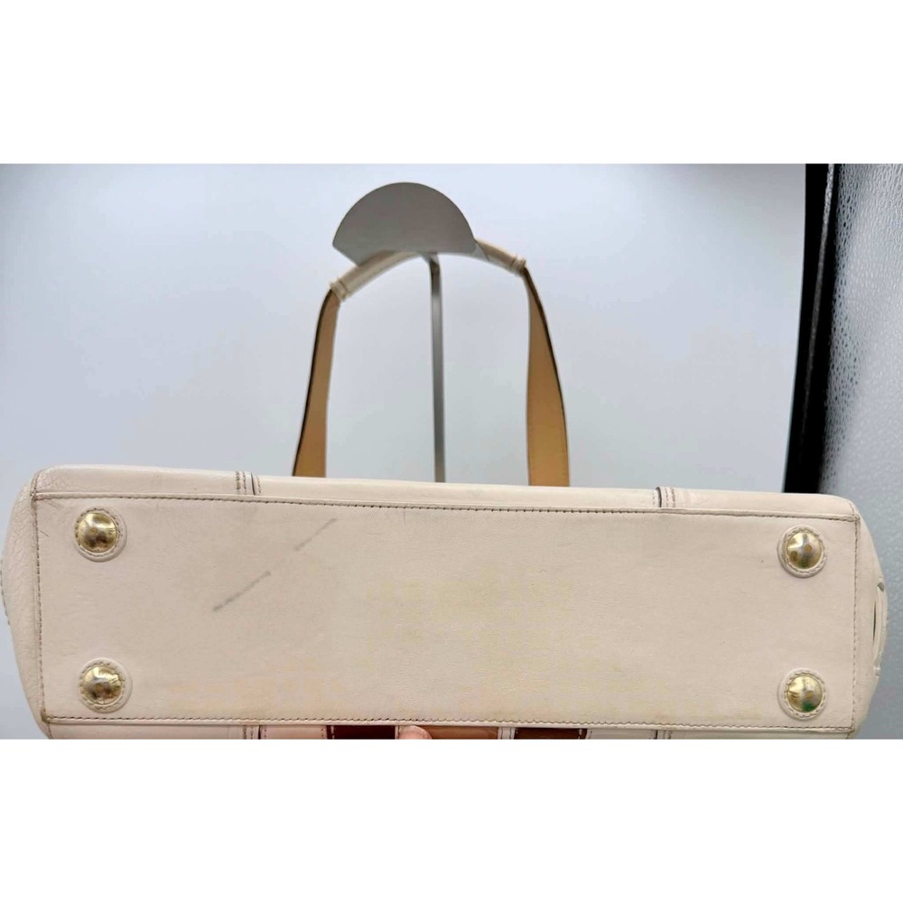 Coach Hamptons Stripe Leather Satchel Off White Brown Brass 11609 - Picture 5 of 14